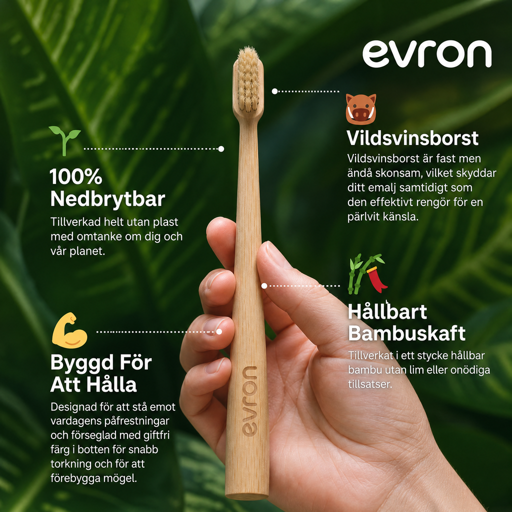 Evron Vildsvinsborstin & Bambu Tandborste (4-pack)